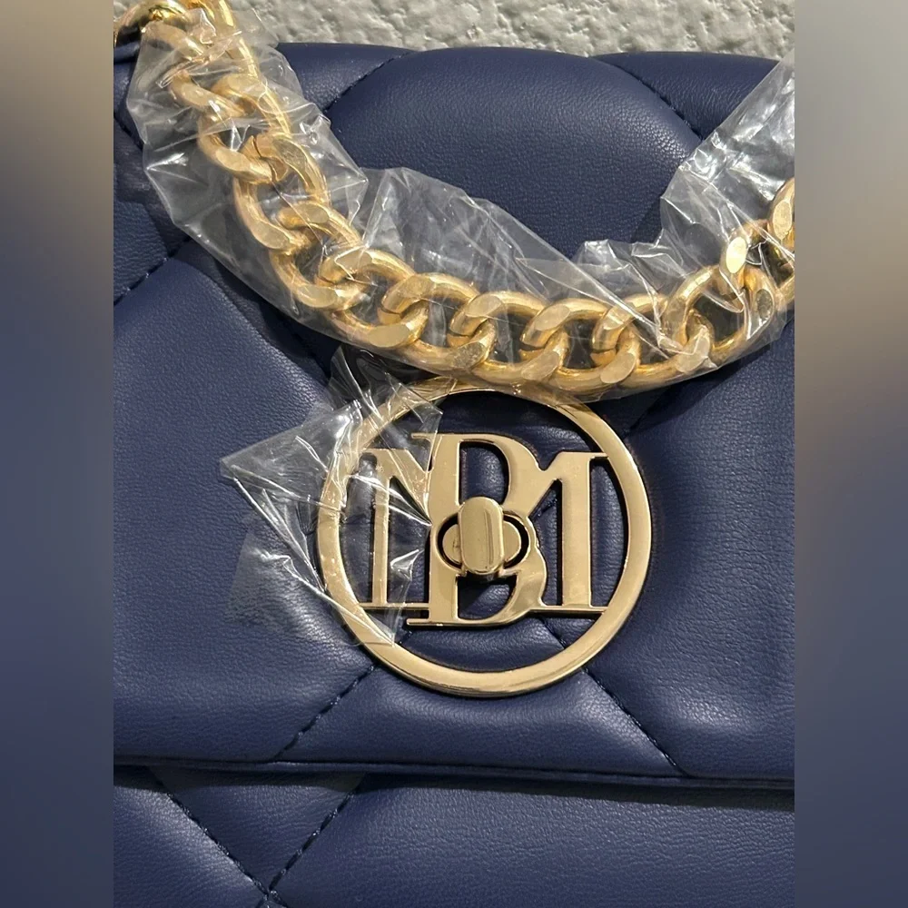 Badgley Mischka Quilted Navy Mini Bag – NWT, Elegant Gold Chain